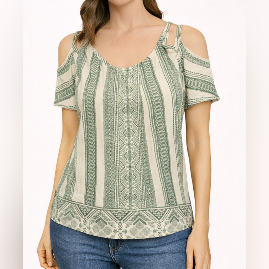 Auw Geometric Green And Cream Blouse